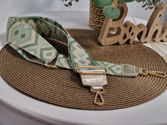 Bandoulière Doré et Vert d'Eau