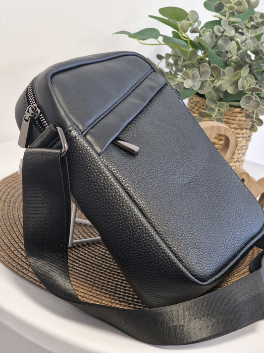 Pochette Homme Décontracté en Cuir Noir
