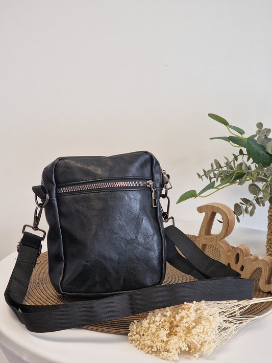 Pochette Homme Décontracté en Cuir Noir