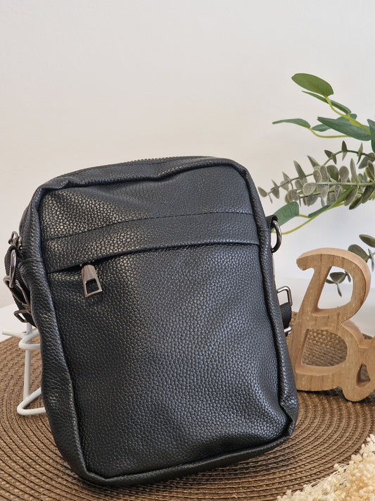 Pochette Homme Décontracté en Cuir Noir