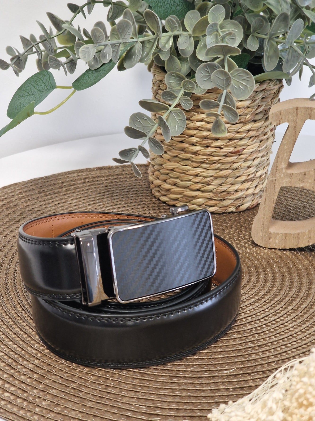 Ceinture Automatique en Cuir Vachette à Rayure