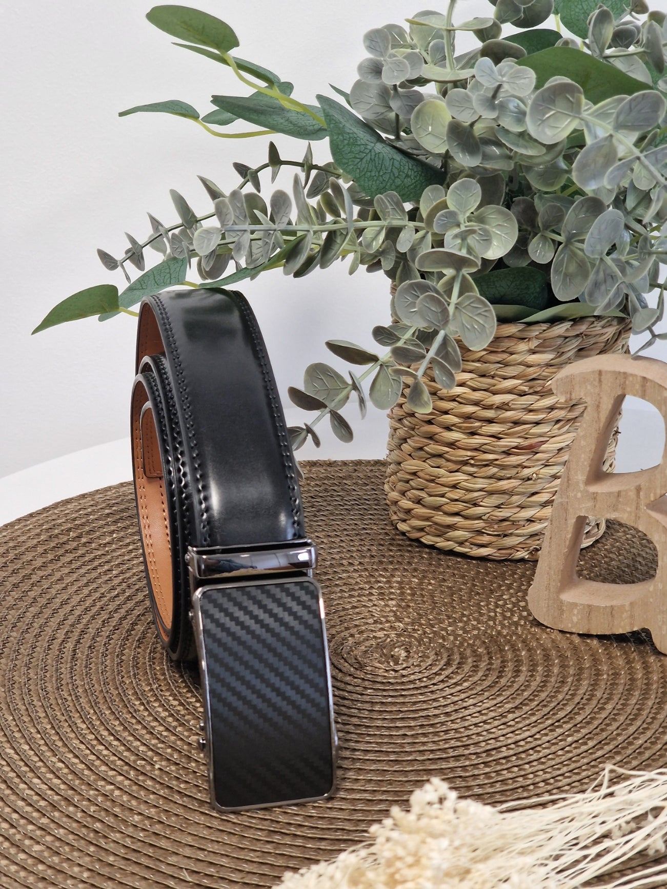 Ceinture Automatique en Cuir Vachette à Rayure