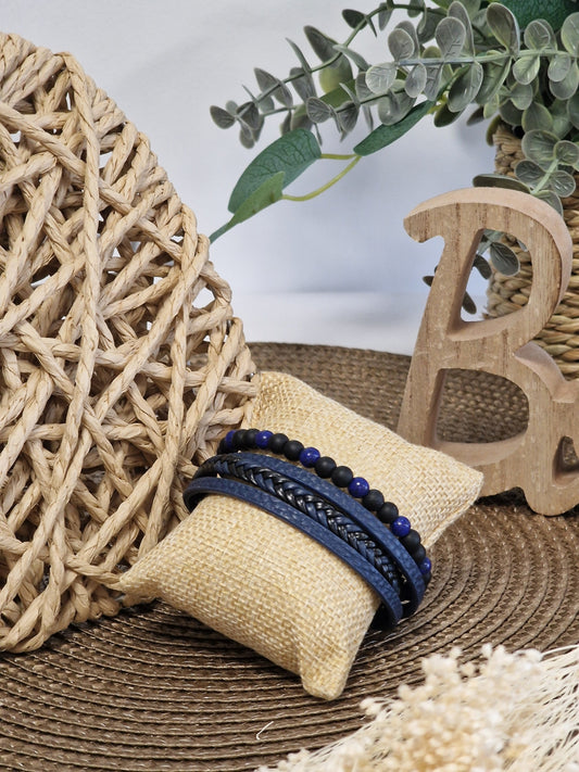 Notre Collection de Bijoux - Bracelet Masculin tressé Bleu Marine