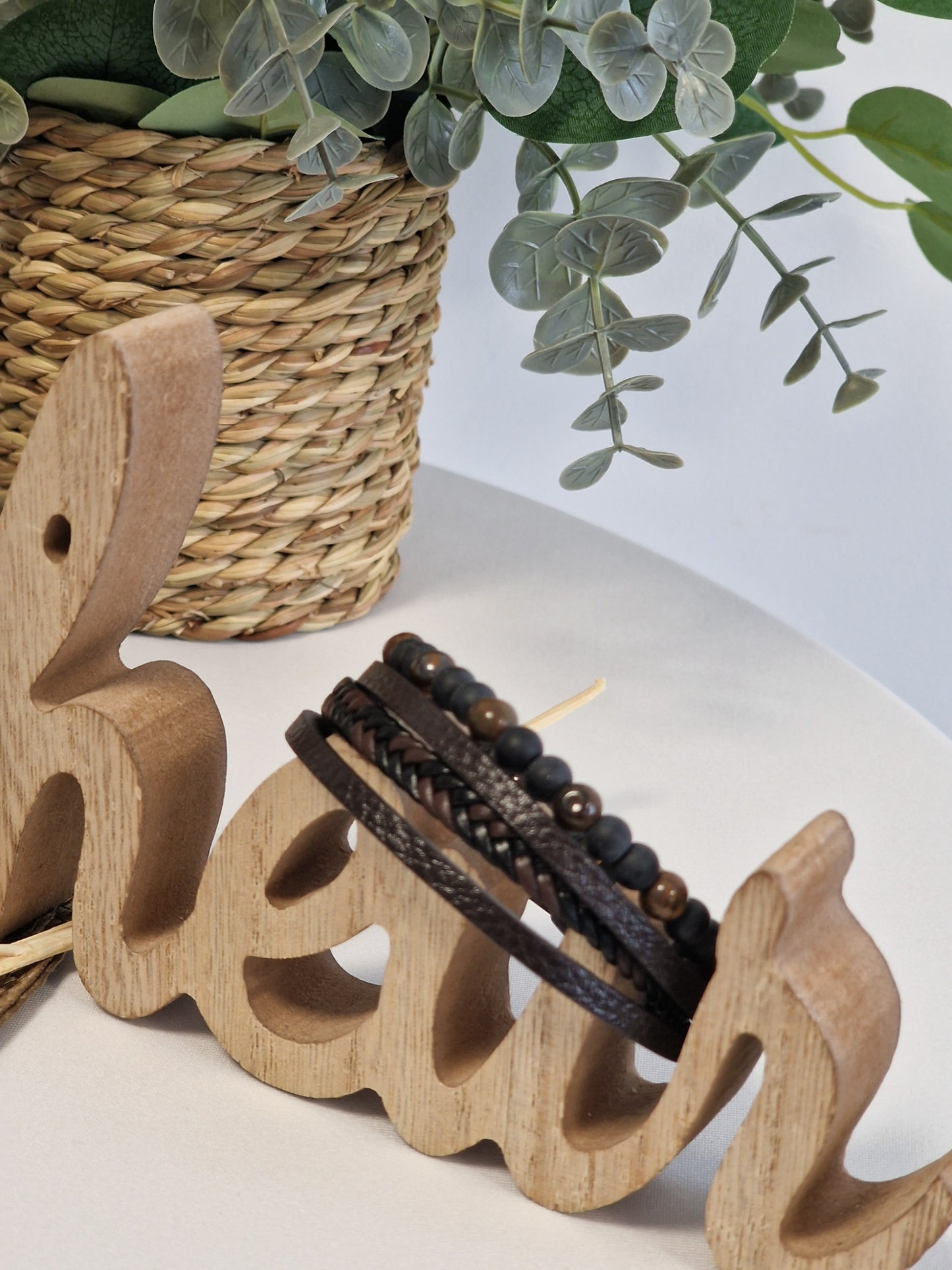 Notre Collection de Bijoux - Bracelet Masculin Tressé perle Marron