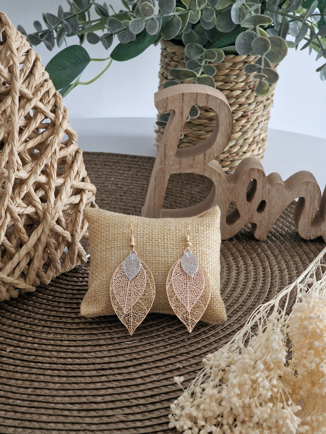 Notre Collection de Bijoux - Boucle d'Oreille Bohème Plume Doré