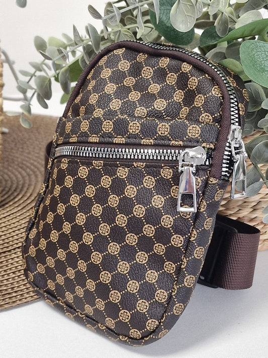 Burgundy Patterned Zippered Pouch 