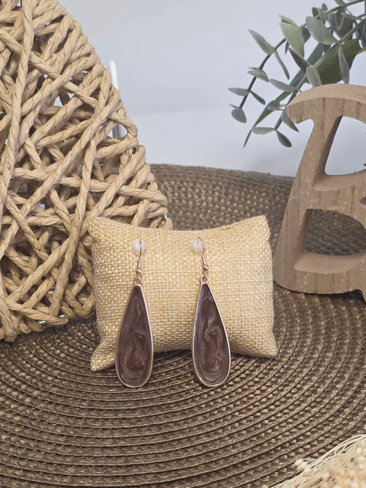 Notre Collection de Bijoux - Boucle d'Oreille Goutte d'Eau Doré et Marron