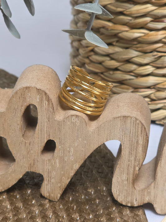 Notre Collection de Bijoux - Bague Doré Anneau Rayé