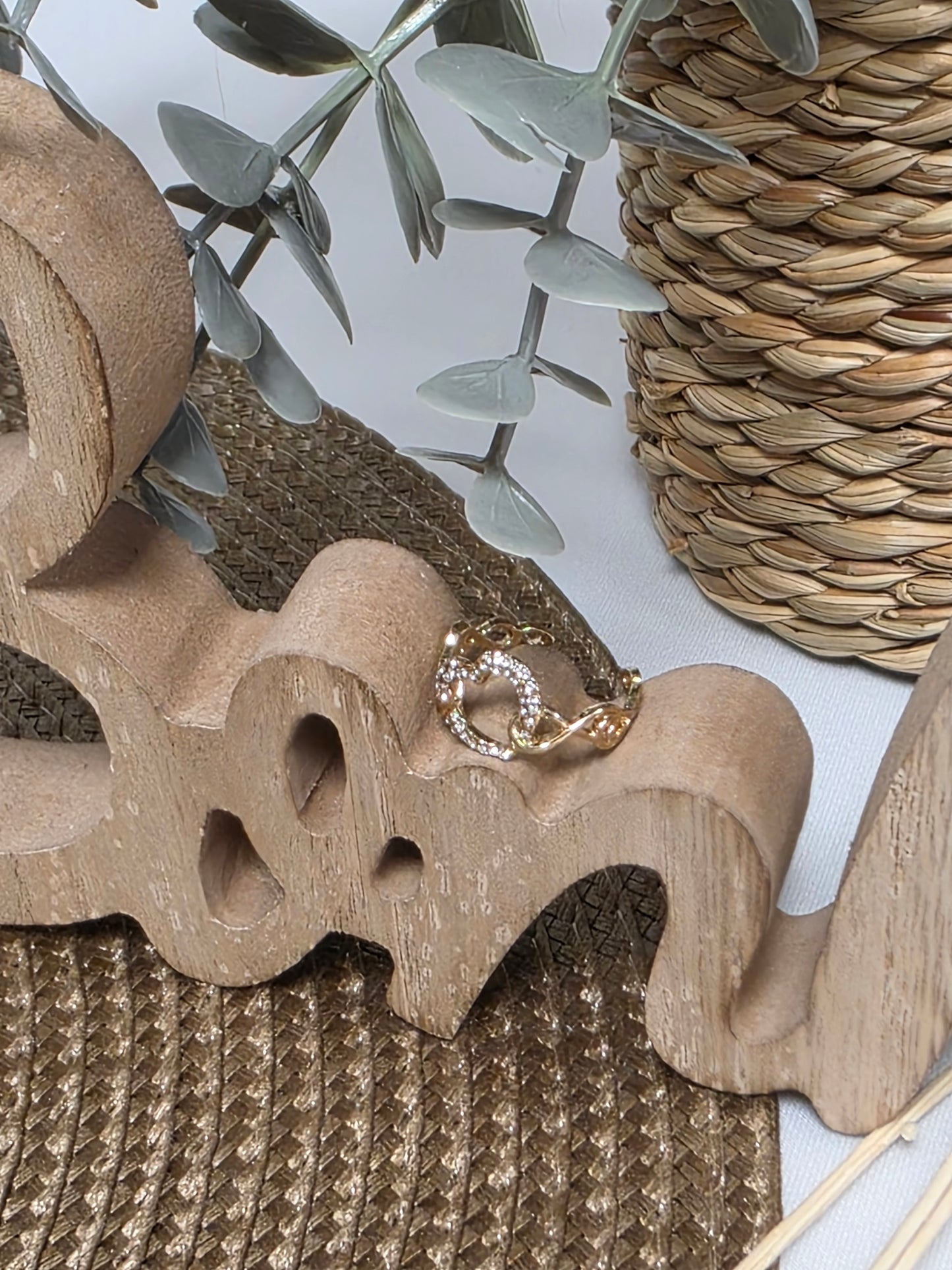 Notre Collection de Bijoux - Bague Cœur Doré à Pierre Blanche