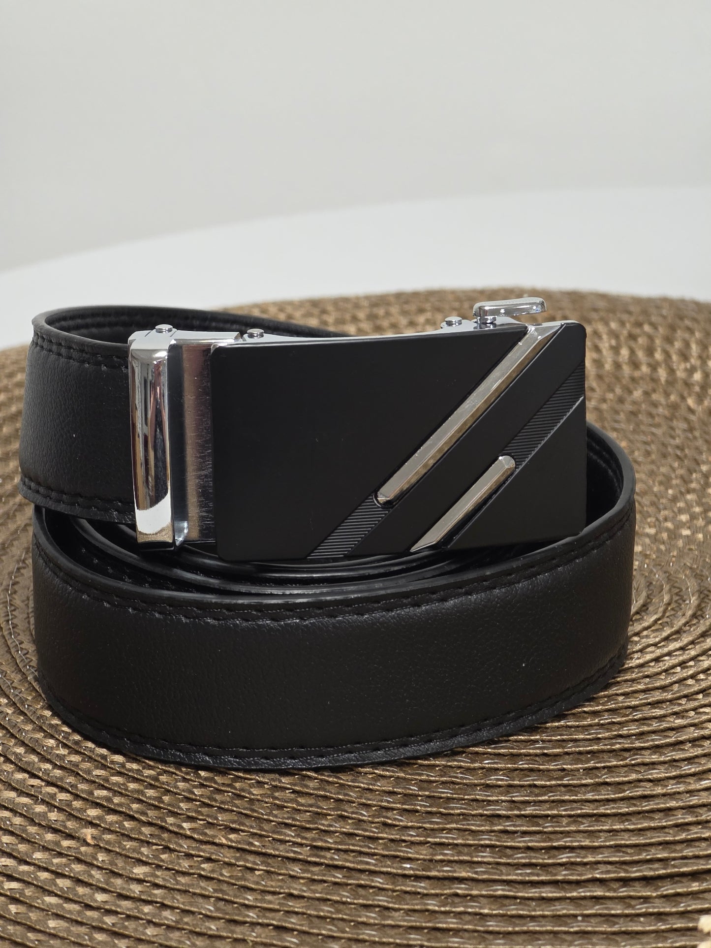 Ceinture Automatique en Cuir Vachette Noir Argenté