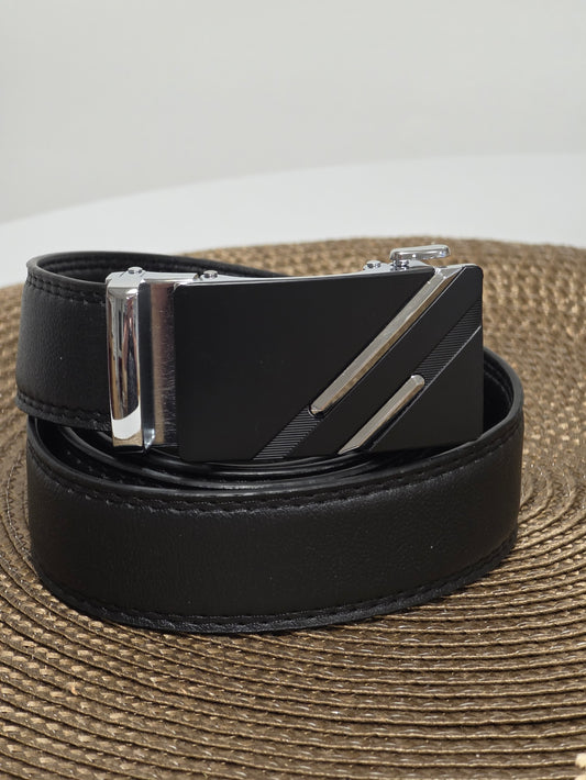 Automatic Belt in Black Silver Cowhide Leather