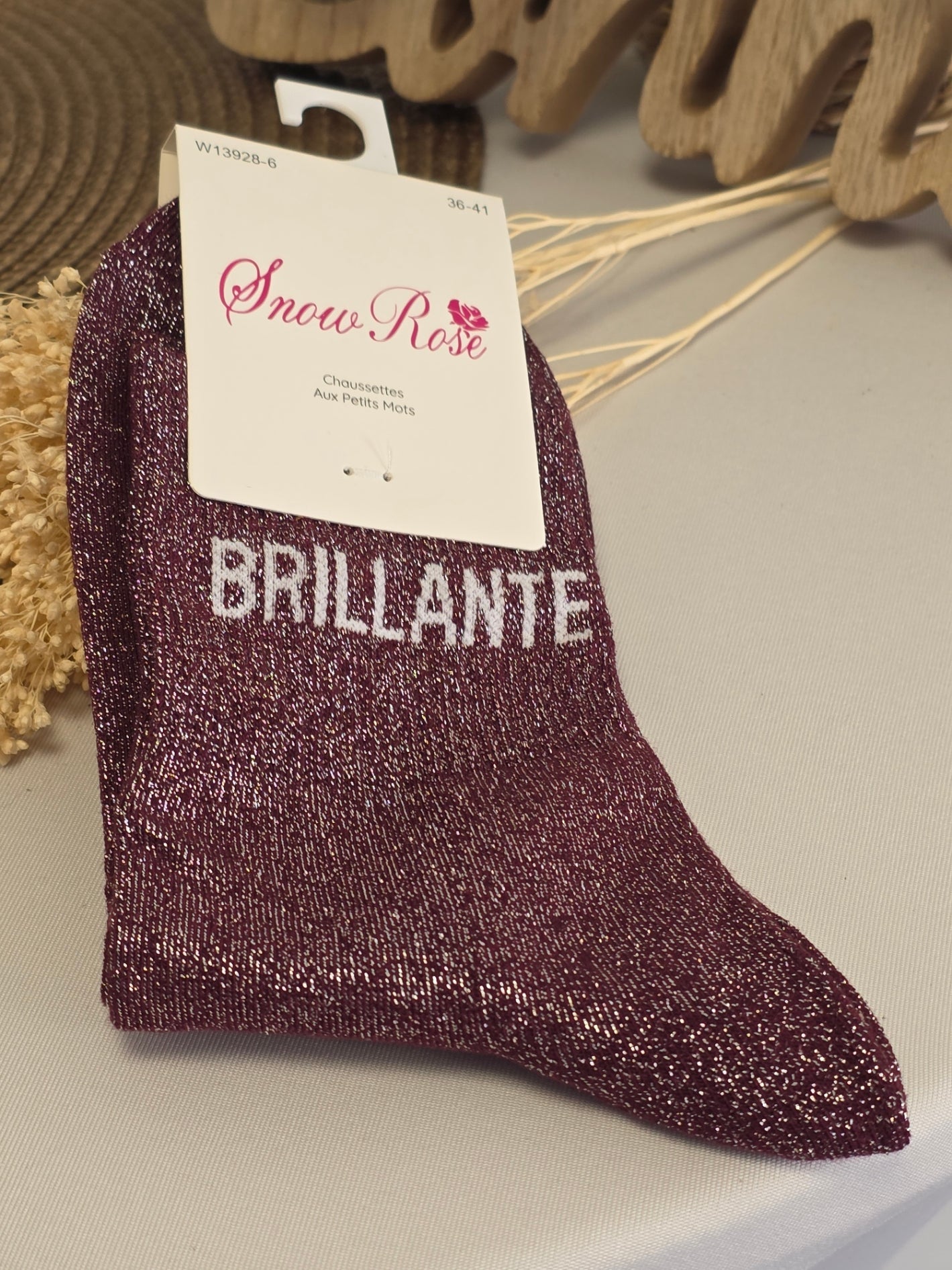 BRILLANTE - Chaussette à Paillette Bordeaux