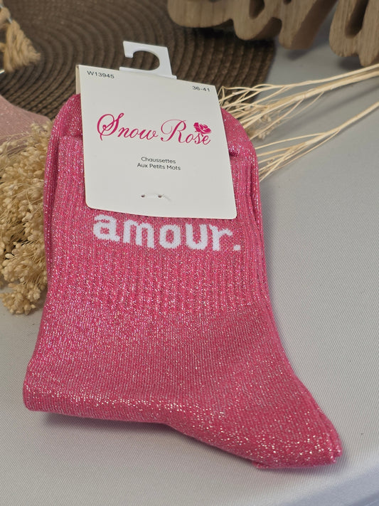 AMOUR - Chaussette à Paillette Rose