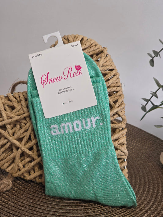LOVE - Green Sequin Sock