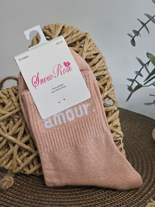 LOVE - Peach Sequin Sock