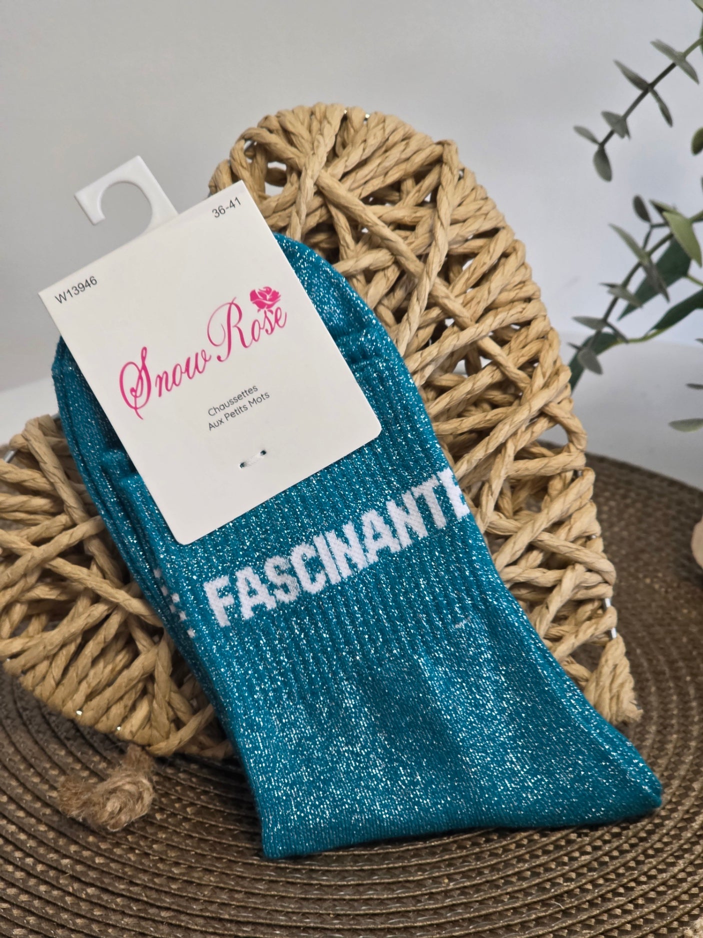 FASCINANTE - Chaussette à Paillette Bleu Canard