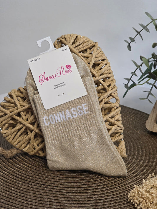CONNASSE - Chaussette à Paillette Beige