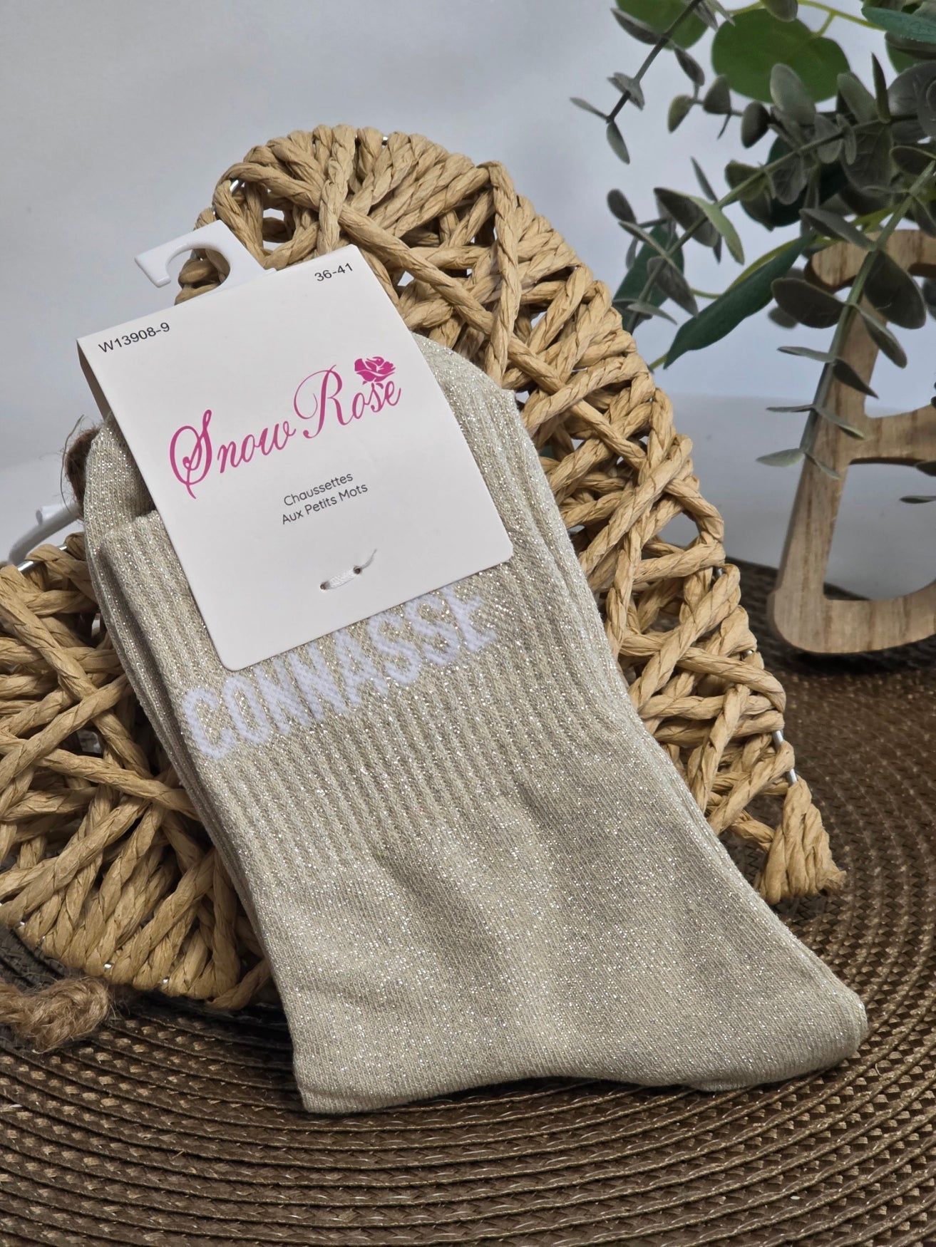 CONNASSE - Chaussette à Paillette Beige Clair