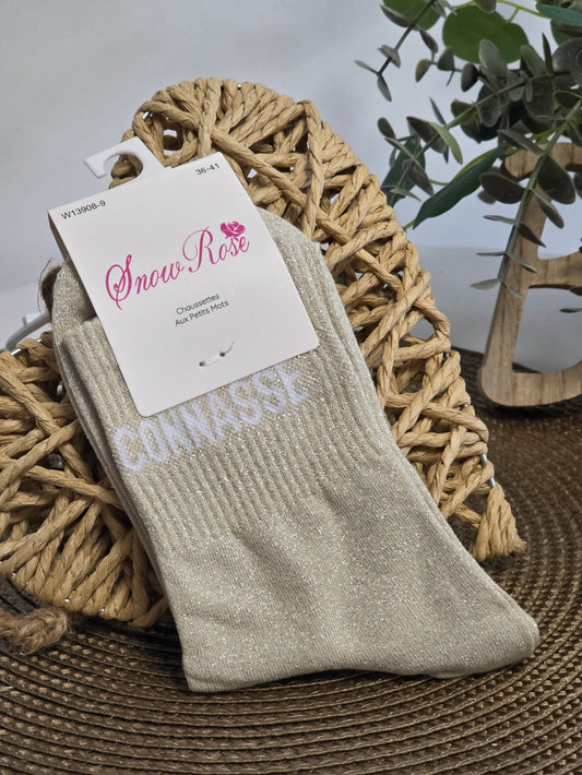 CONNASSE - Chaussette à Paillette Beige Clair