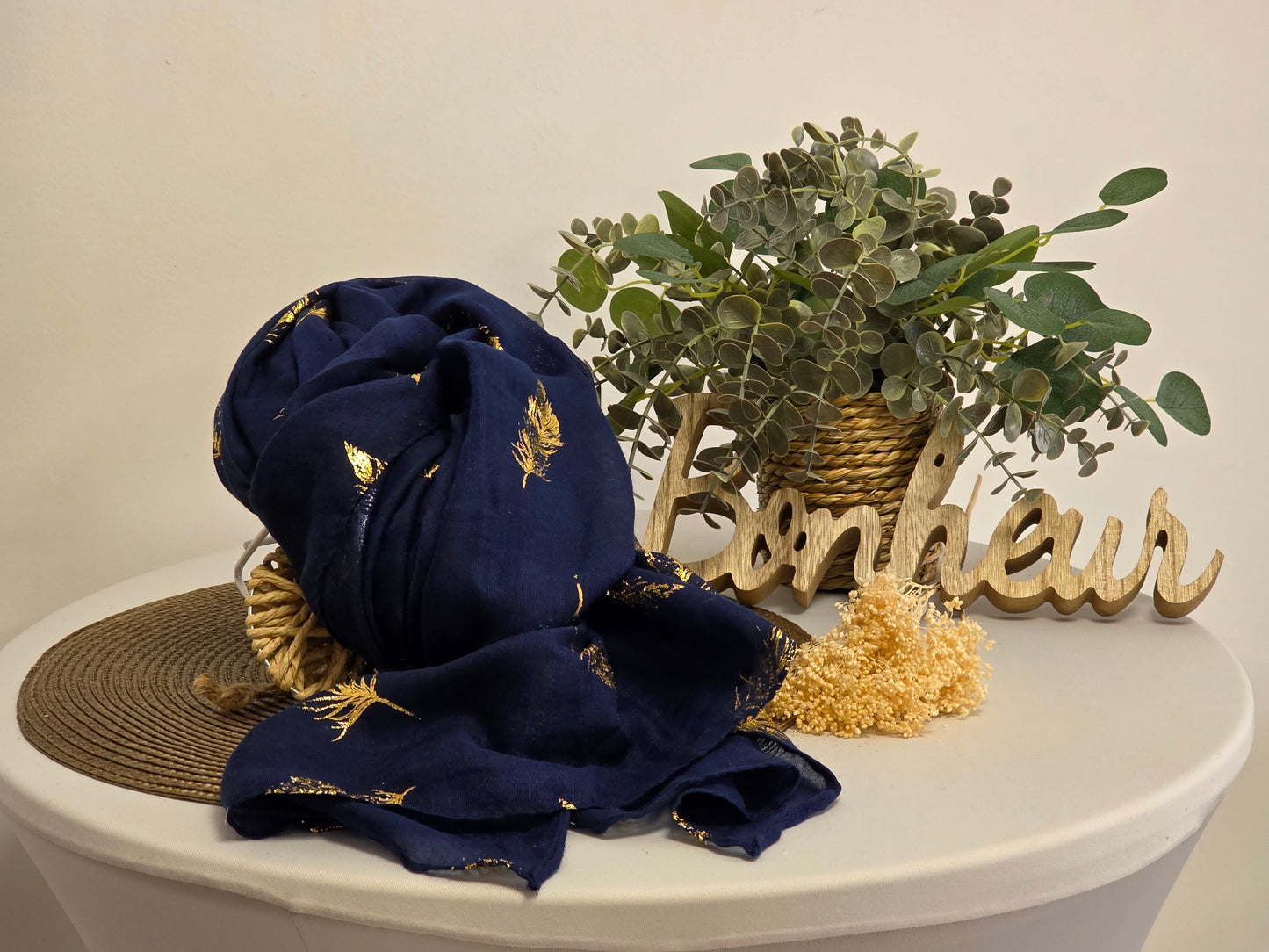 Foulard Femme Automne Hiver Marine à Feuille Doré