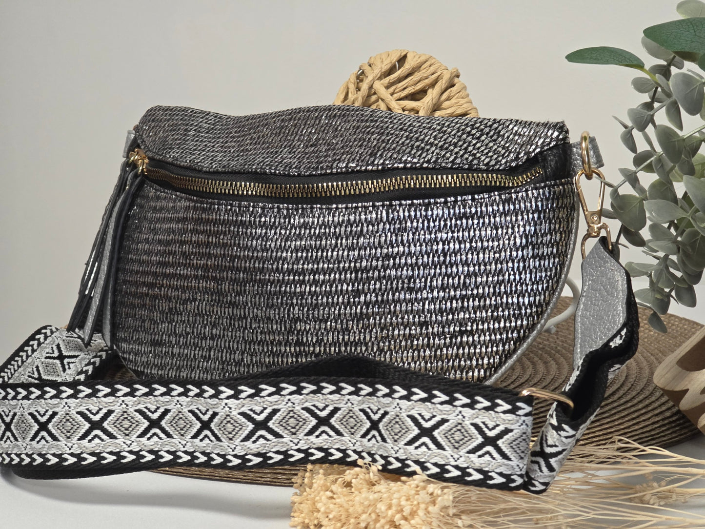 Elyse Black Silver Fanny Pack