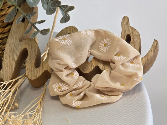 Chouchou Beige Fleur Blanche