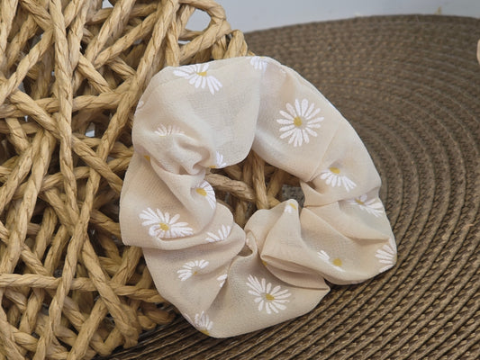 Chouchou Beige Fleur Blanche