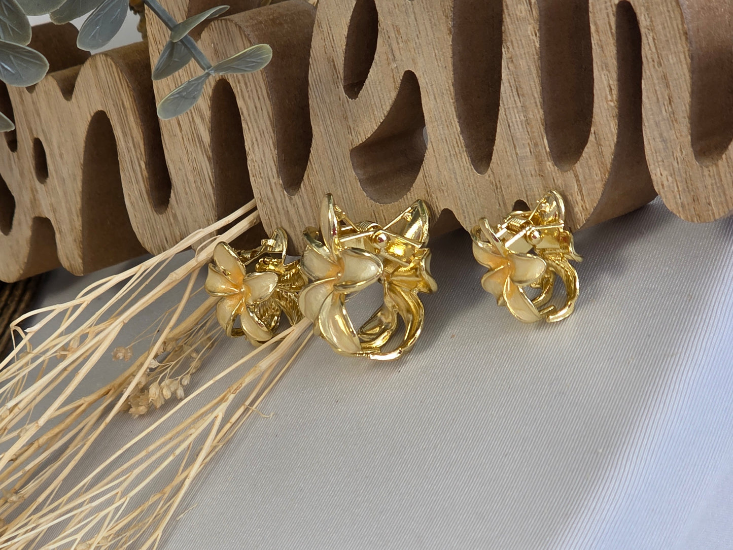 Pince Fleur Beige Doré - Lots de 3