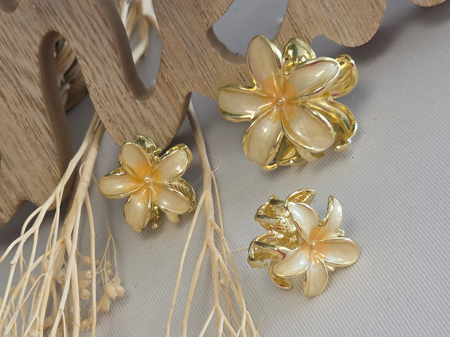 Pince Fleur Beige Doré - Lots de 3