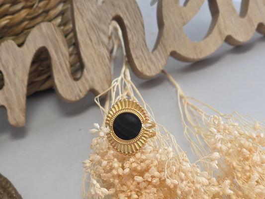 Notre Collection de Bijoux - Bague Ouverte Doré Ovale Noir