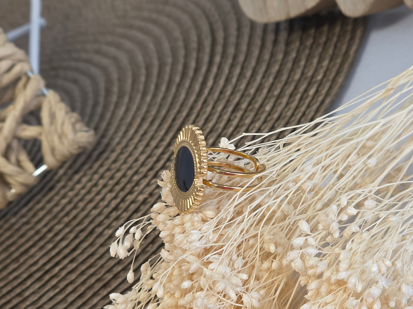 Notre Collection de Bijoux - Bague Ouverte Doré Ovale Noir