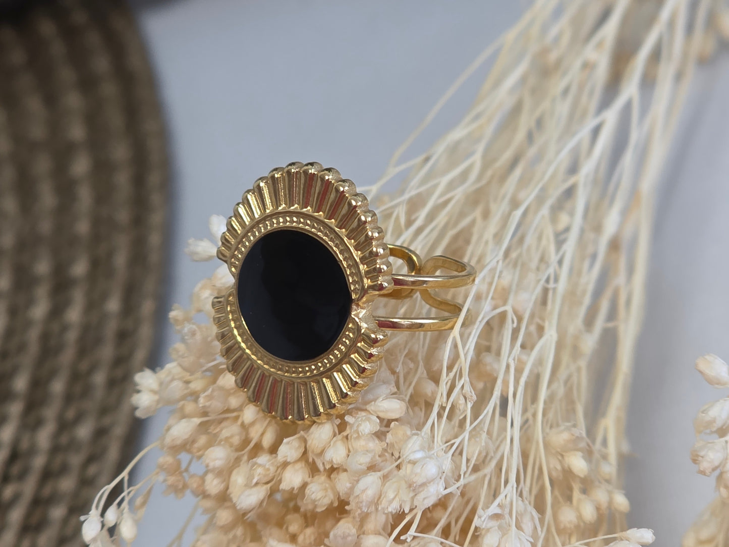 Notre Collection de Bijoux - Bague Ouverte Doré Ovale Noir