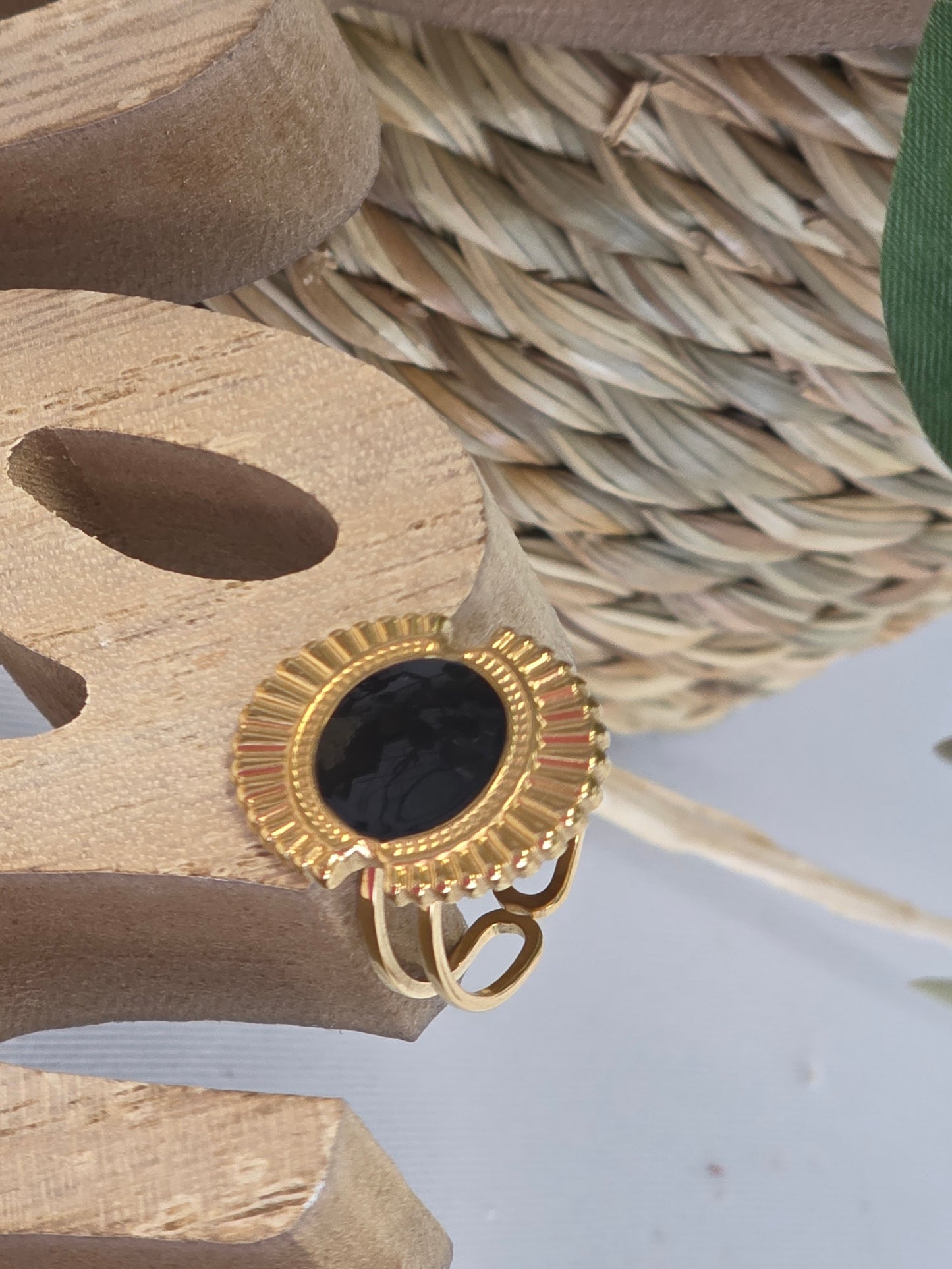 Notre Collection de Bijoux - Bague Ouverte Doré Ovale Noir