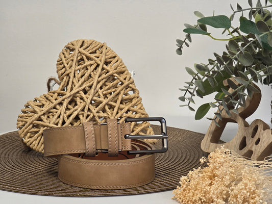 Men's Beige Leather Belt