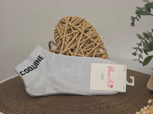 COQUINE - Socquette à Paillette Gris Clair