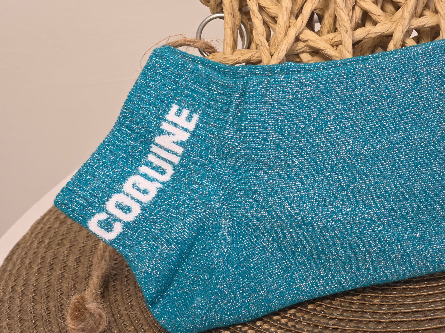 COQUINE - Socquette à Paillette Bleu Canard