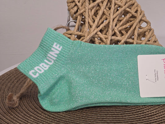 COQUINE - Socquette à Paillette Vert