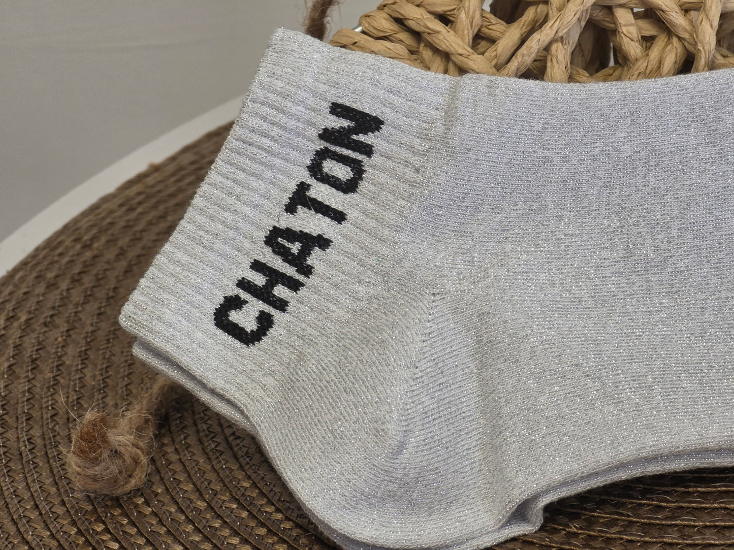 CHATON - Socquette à Paillette Gris Clair