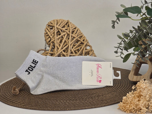 JOLIE - Socquette à Paillette Gris Clair