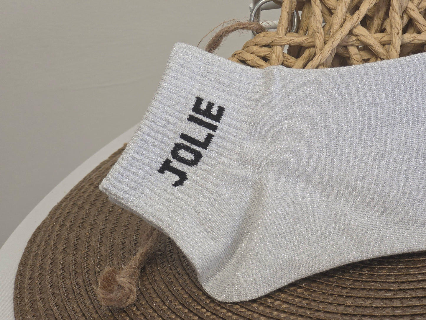 JOLIE - Socquette à Paillette Gris Clair