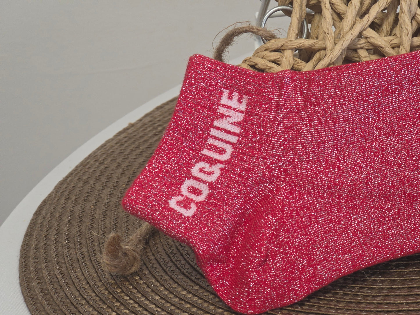 COQUINE - Socquette à Paillette Rouge