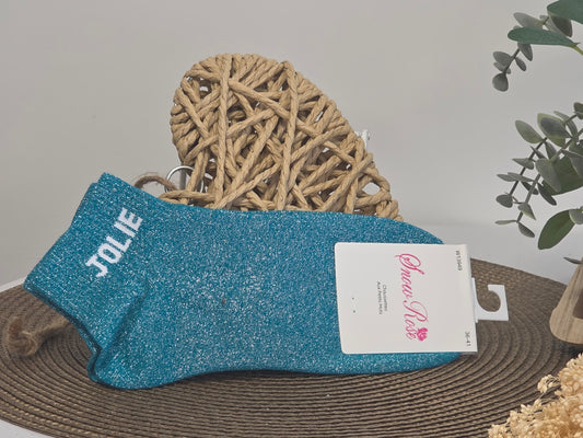 JOLIE - Socquette à Paillette Bleu Canard