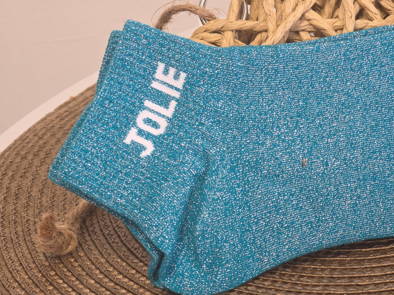 JOLIE - Socquette à Paillette Bleu Canard