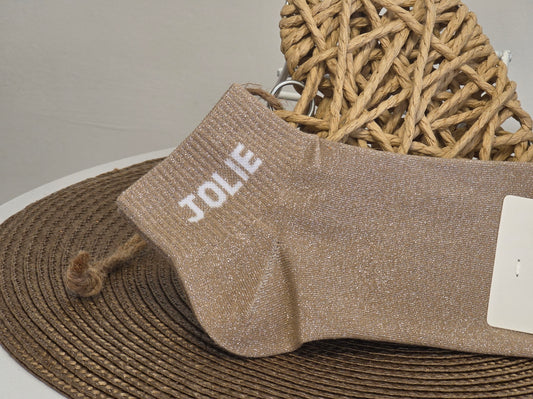 JOLIE - Socquette à Paillette Taupe