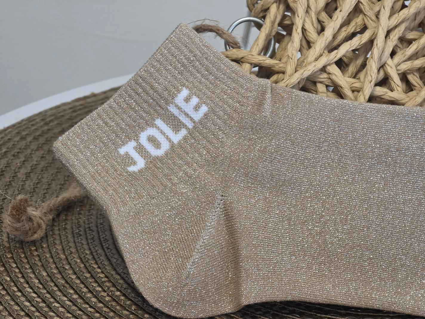 JOLIE - Socquette à Paillette Taupe