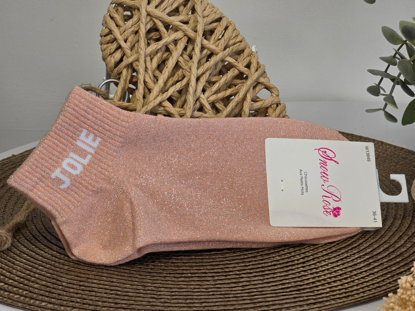 JOLIE - Socquette à Paillette Pêche