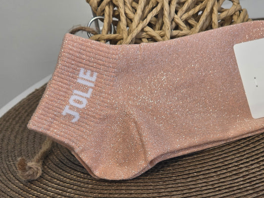 JOLIE - Socquette à Paillette Pêche