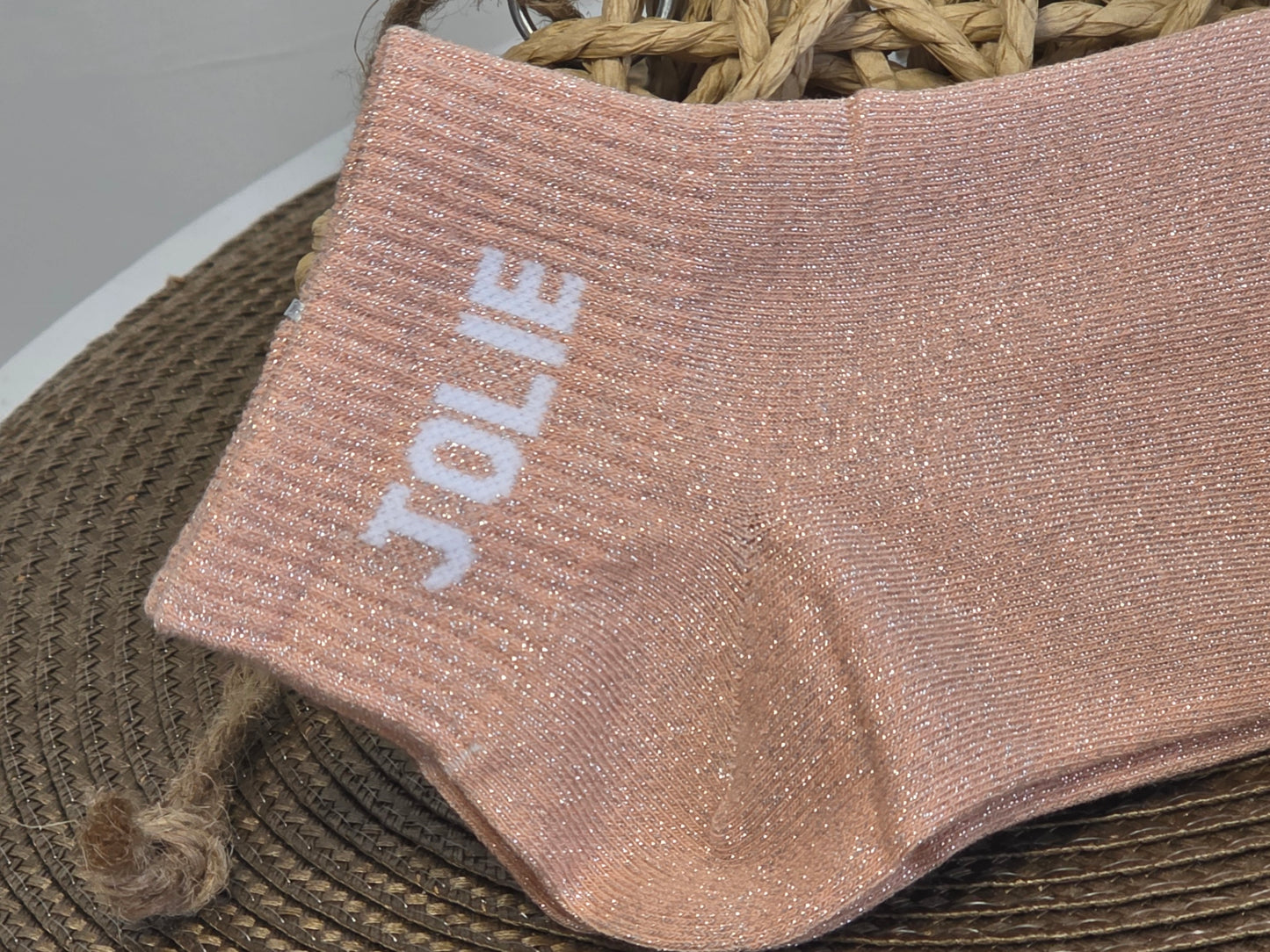 JOLIE - Socquette à Paillette Pêche