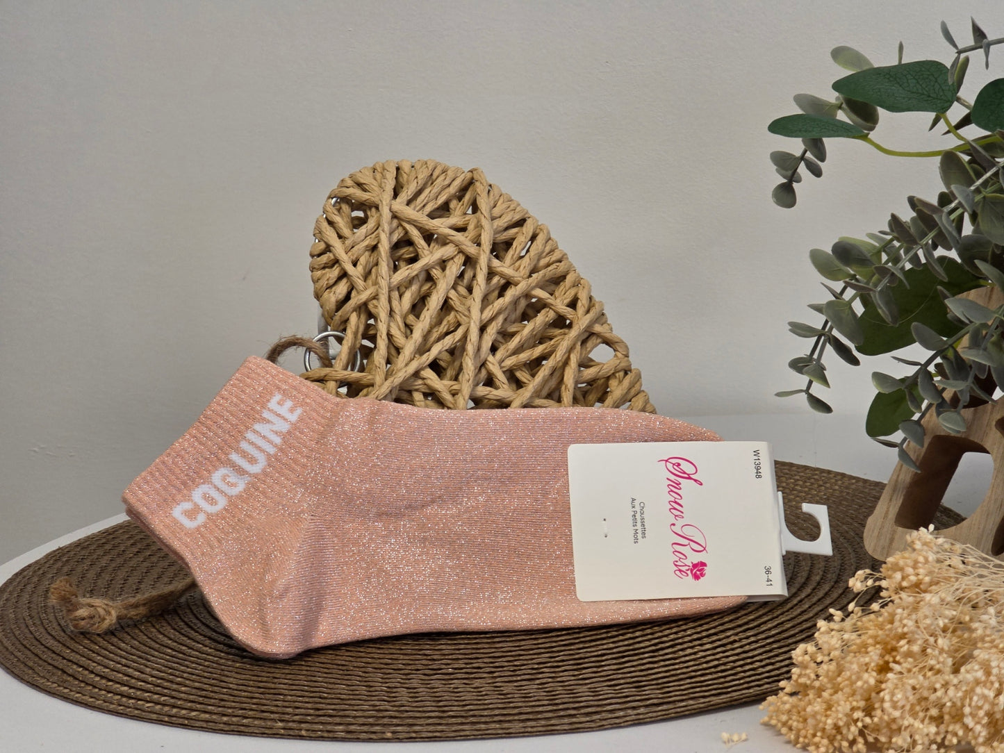 COQUINE - Socquette à Paillette Pêche