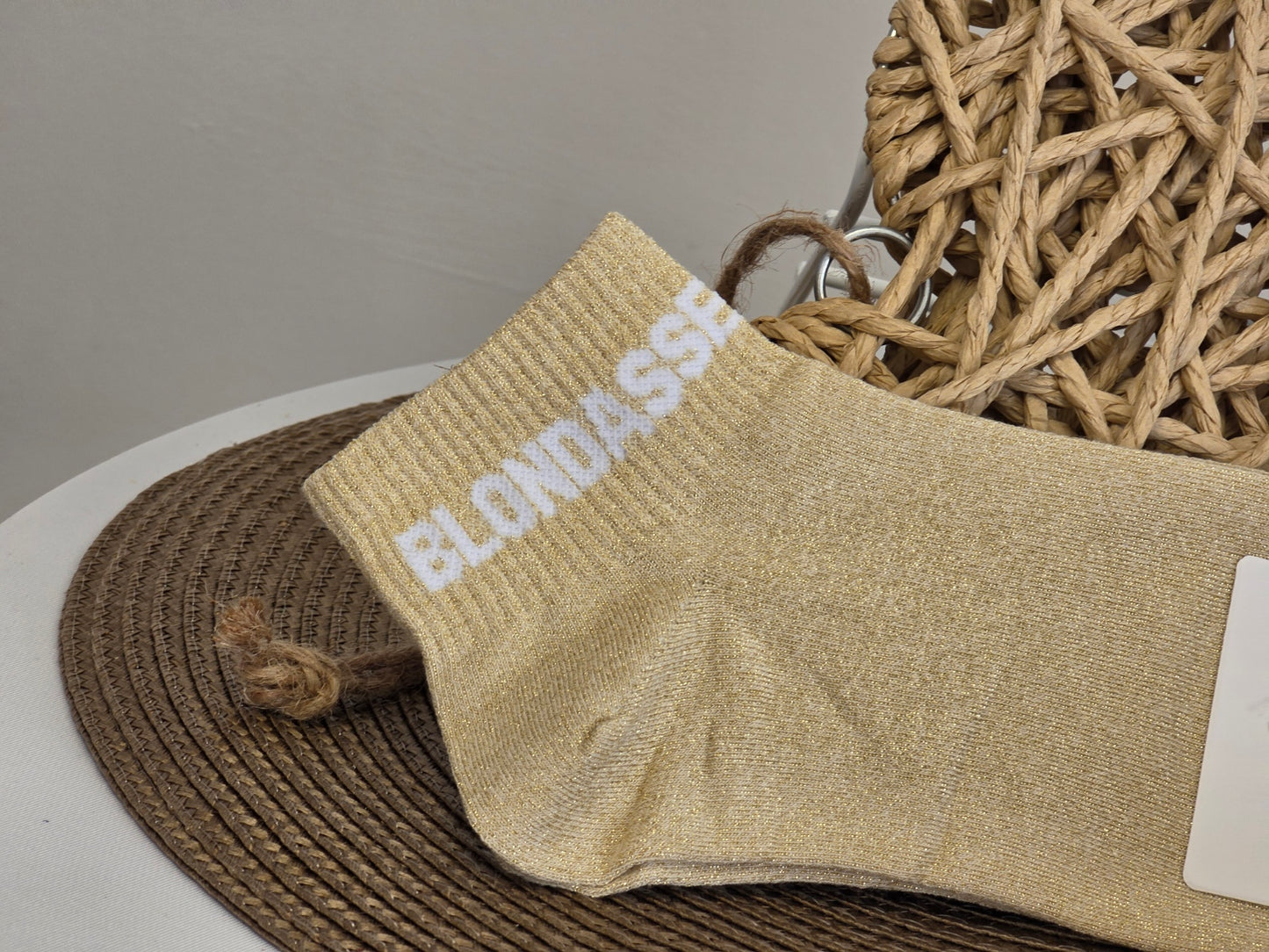 BLONDASSE - Beige Sequined Ankle Socks No. 2